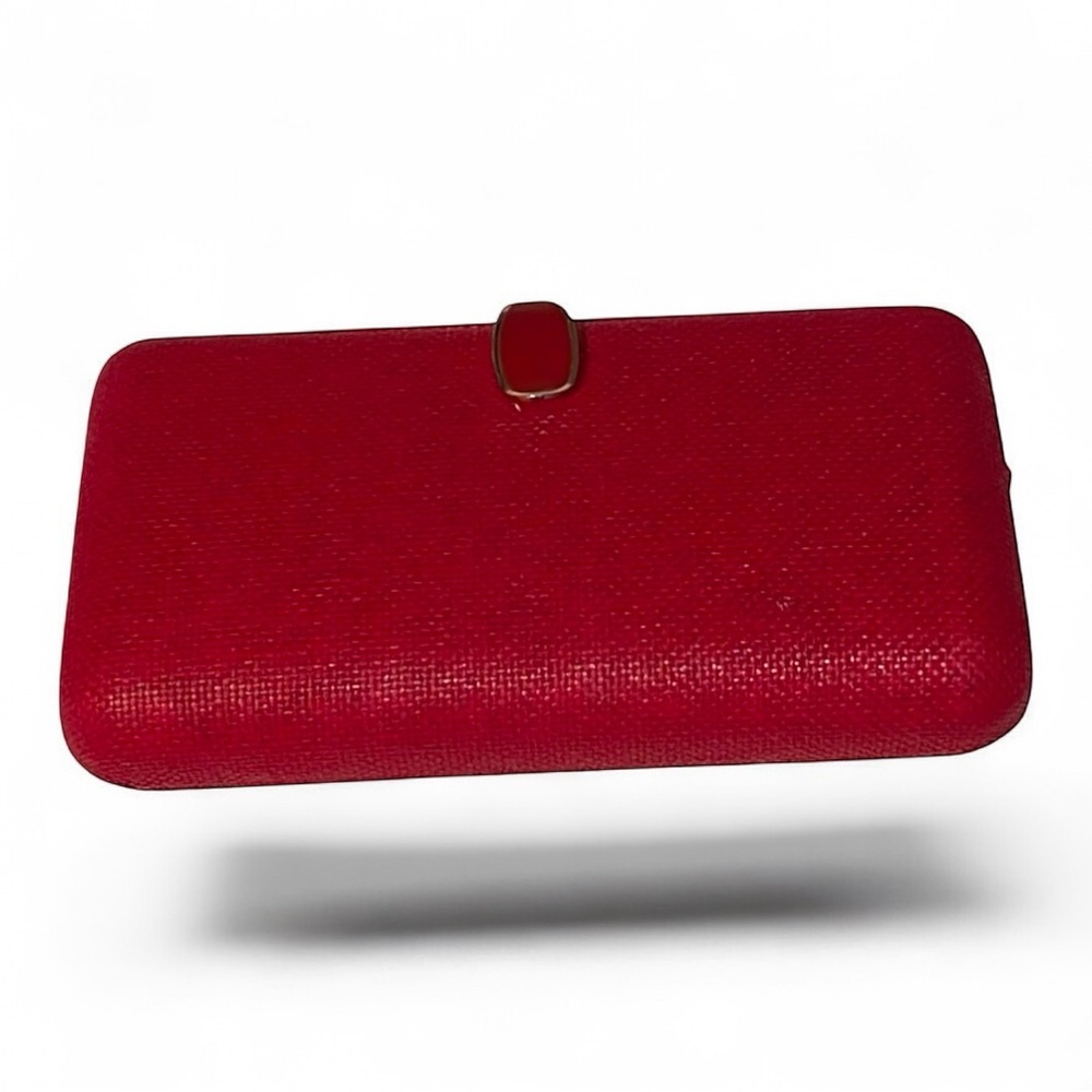 Banana Republic Red Hard Shell Clutch Evening Bag Gold Tone Closure - Picture 2 of 10